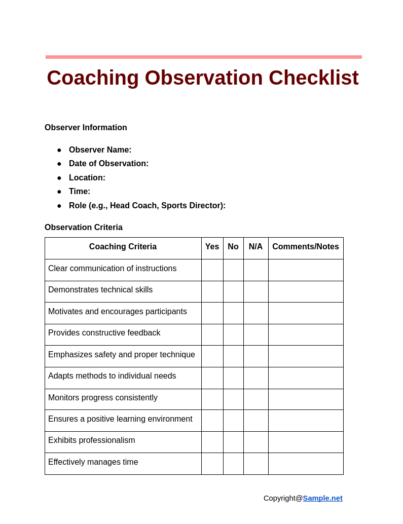 Printable Educational Leader Checklist
