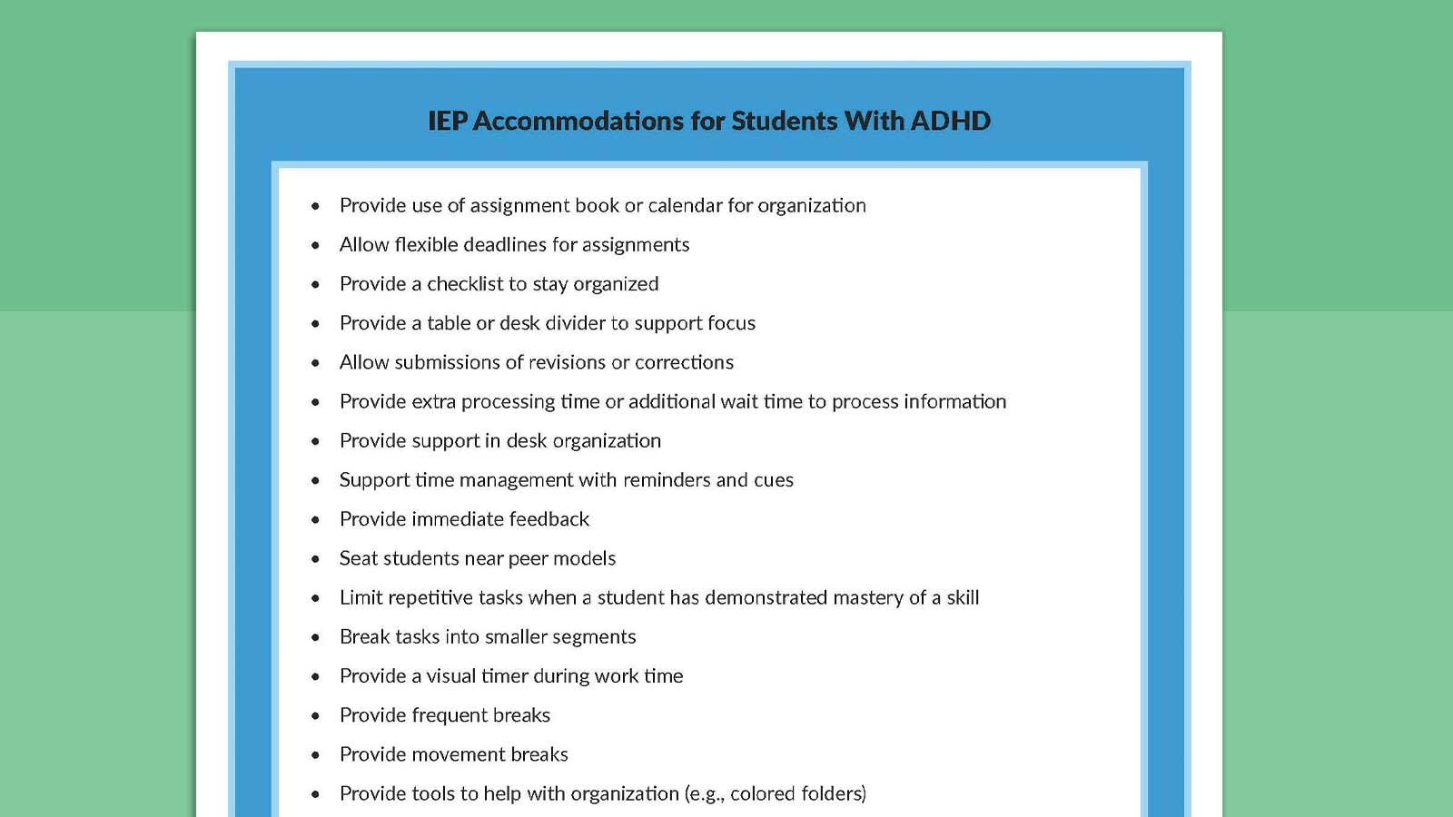 Free Printable Accomodation Modifications Sheet For Special Education