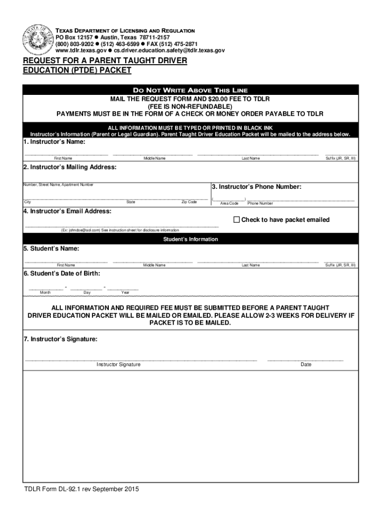 2015 2025 Form TX DPS DL 92 Fill Online Printable Fillable Blank PdfFiller