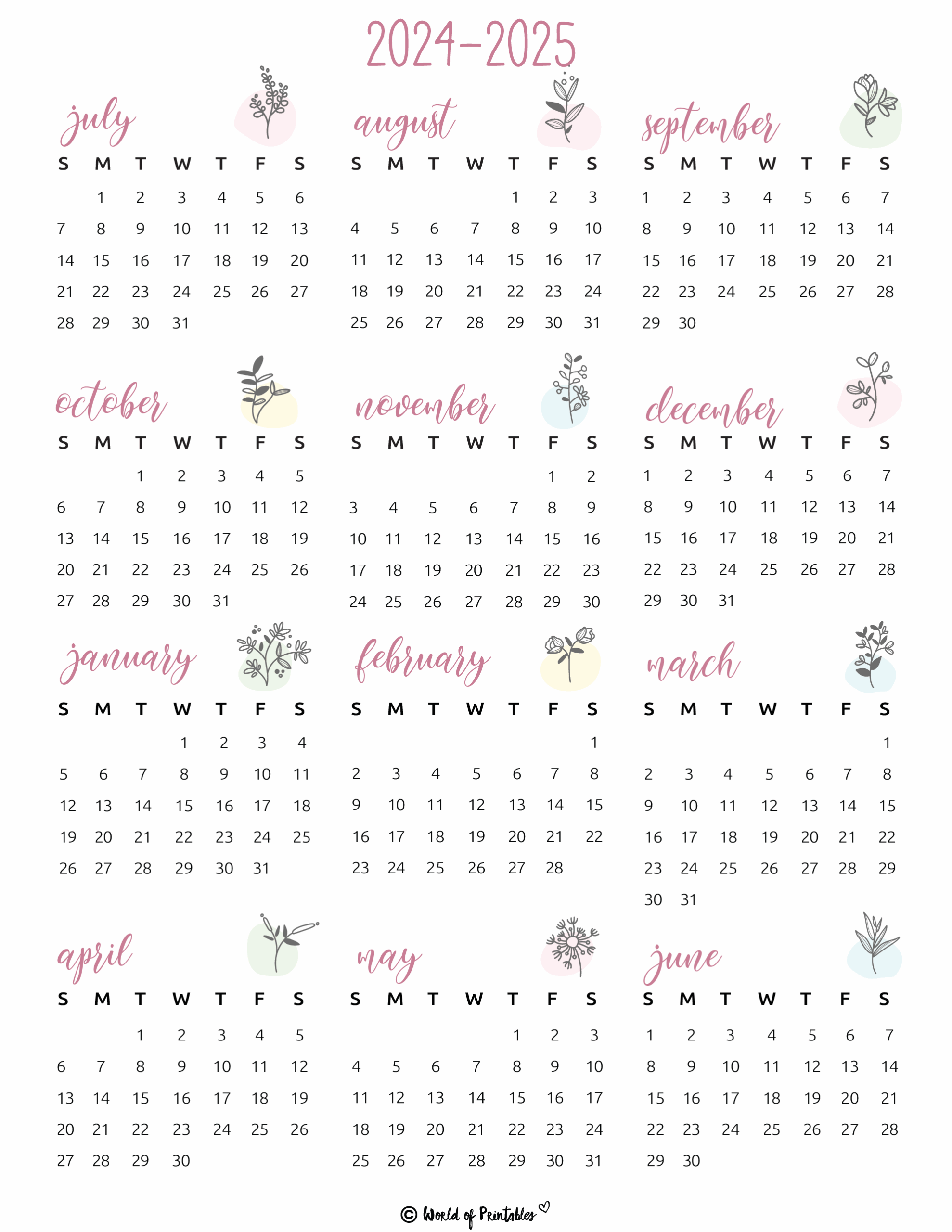 2024 2025 Calendar Free Printables World Of Printables