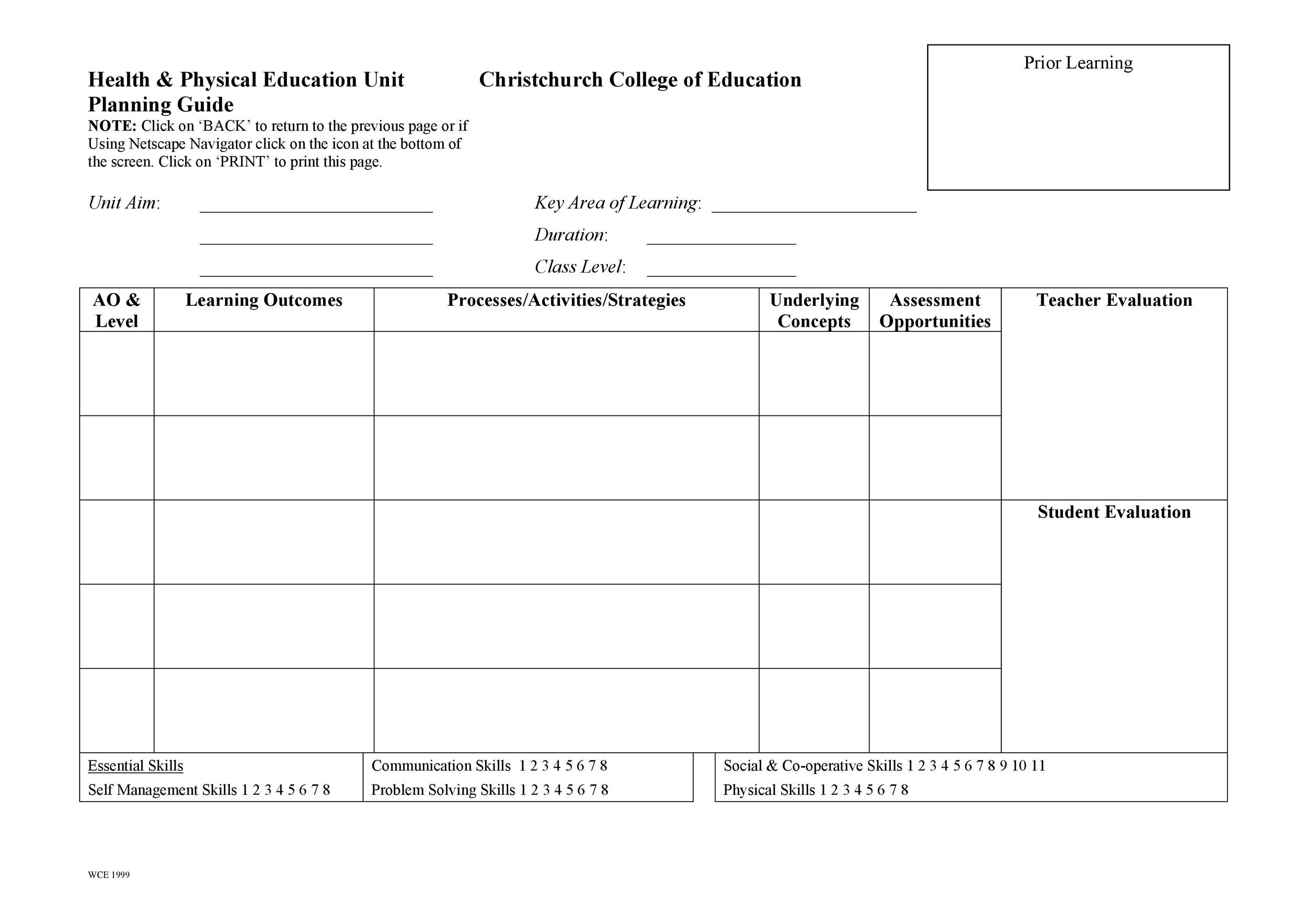 Printable Educational Plan College