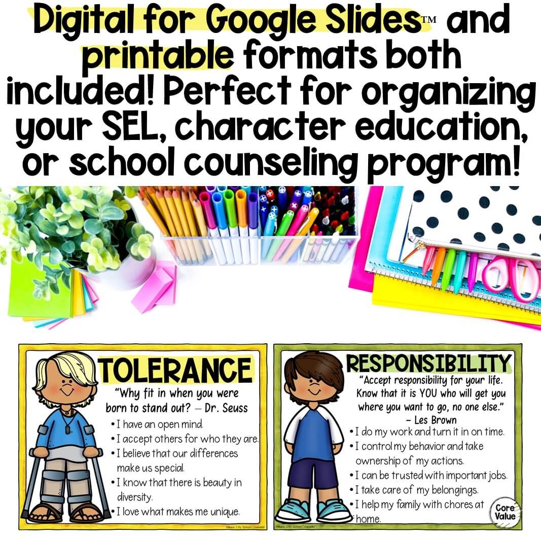 50 Character Trait Posters Digital Printable Music City Counselor