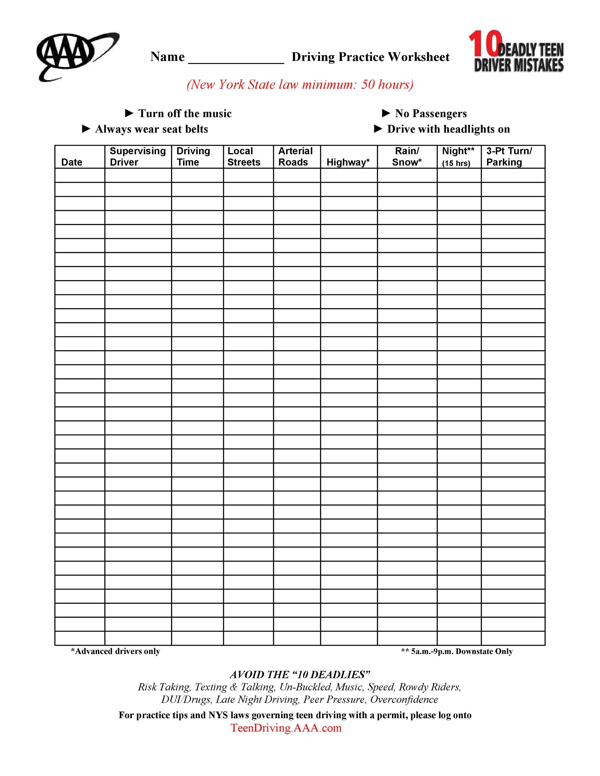 Free Printable Driver'S Education Worksheets