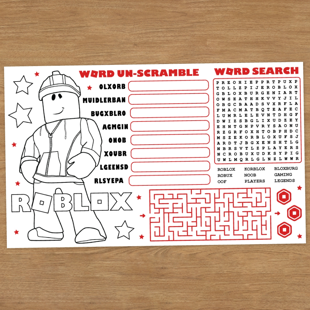 70 OFF Roblox 14 Colouring Activity Placemat Party Supplies Canada Open A Party
