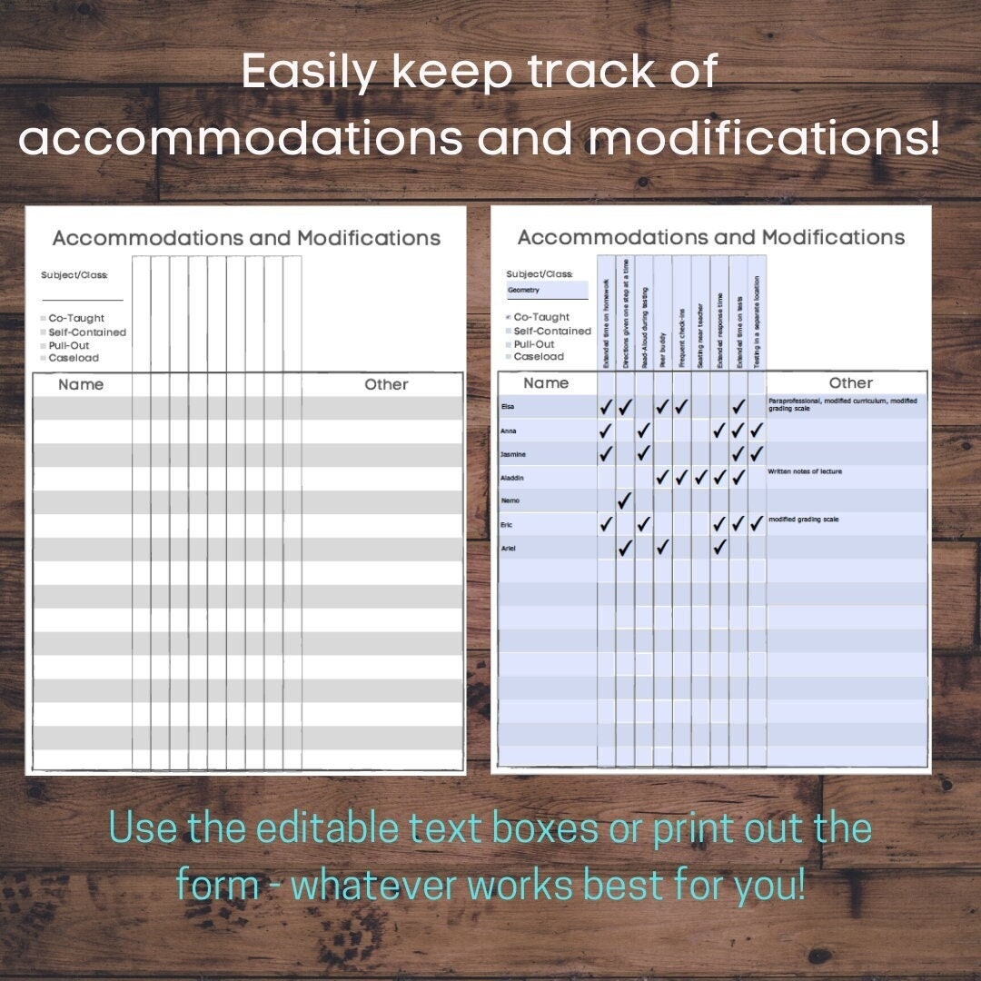 Accommodation modification Tracker fillable Etsy