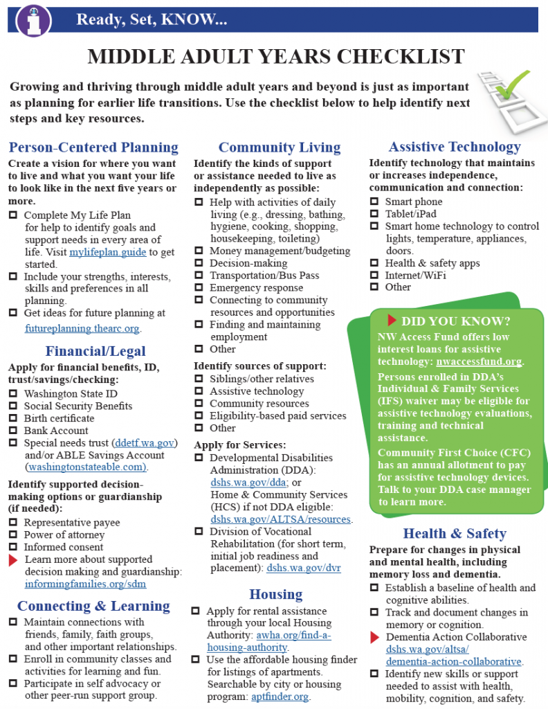 Across The Lifecourse Adult Years Checklist Informing Families