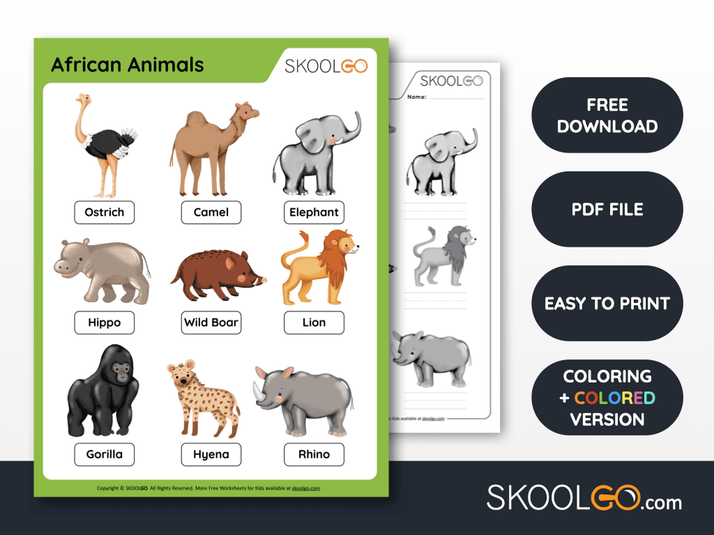 African Animals Free Worksheet SKOOLGO