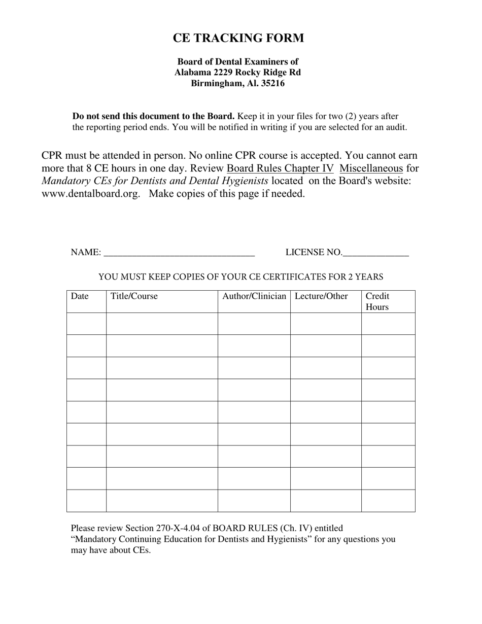 Printable Continuing Education Tracking Form