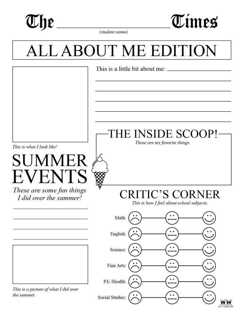 All About Me Printable Worksheets 50 FREE Printables Printabulls Worksheets Library
