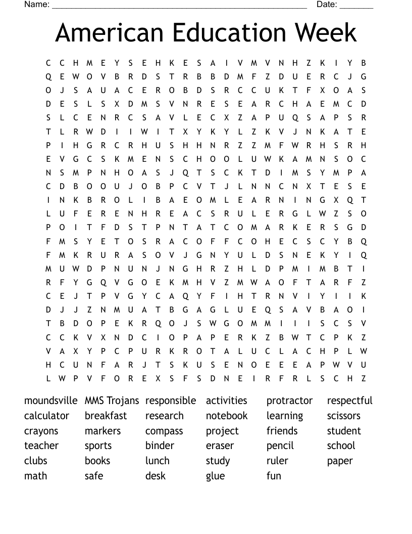 American Education Week Word Search WordMint