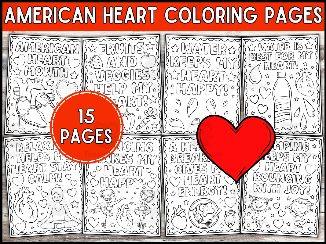 American Heart Coloring Pages Healthy Heart Coloring Sheets By Teach Simple