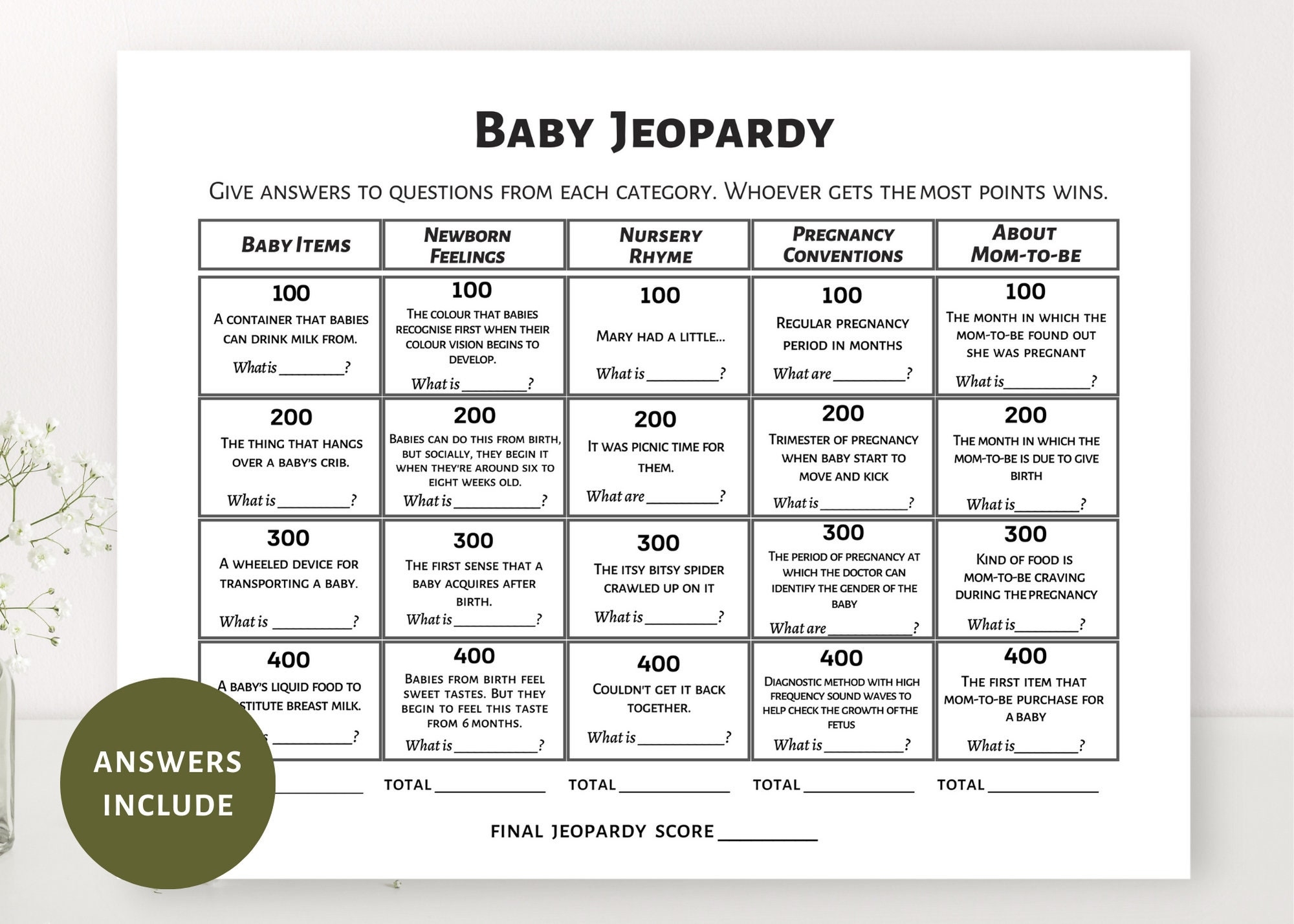 Baby Jeopardy Game Baby Shower Games Baby Quiz Game Baby Shower Game Printable Digital Download Etsy Hong Kong