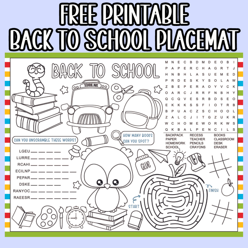 Back To School Activity Placemat Printable The Denver Housewife