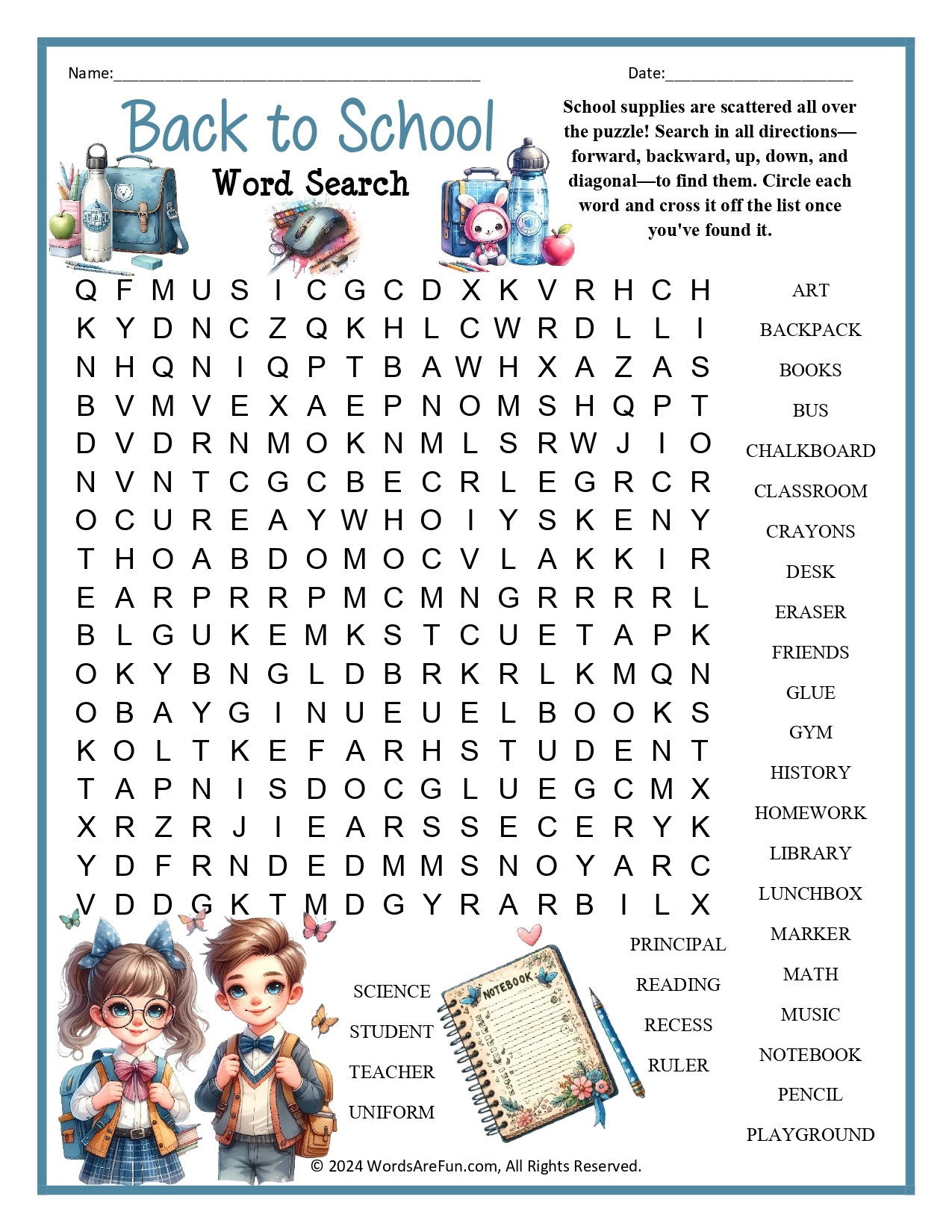 Educational Word Searches Printable