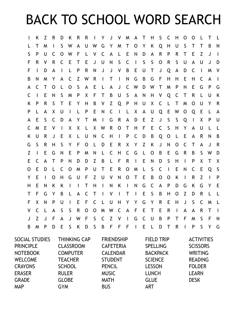 BACK TO SCHOOL WORD SEARCH WordMint