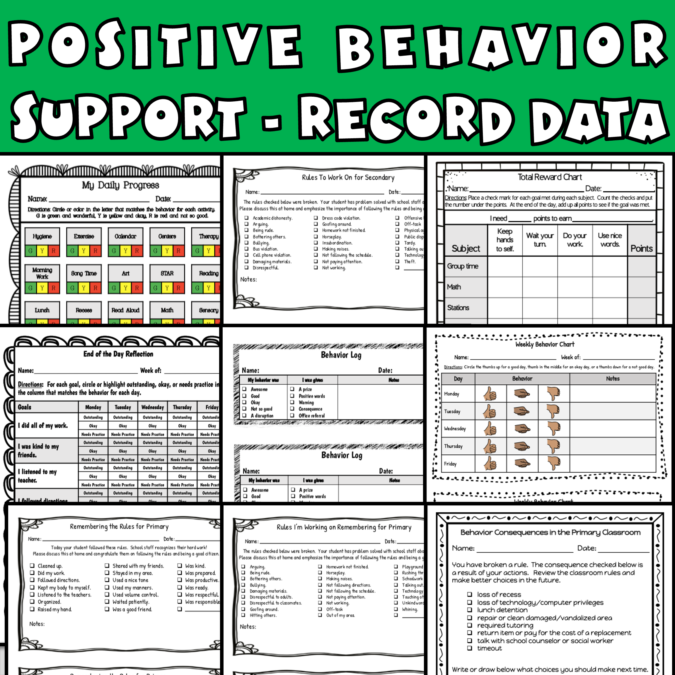 Behavior Charts Printable SET 4 Editable Individual Template To Log Weekly And Daily Caroline Koehler At Celavora Education