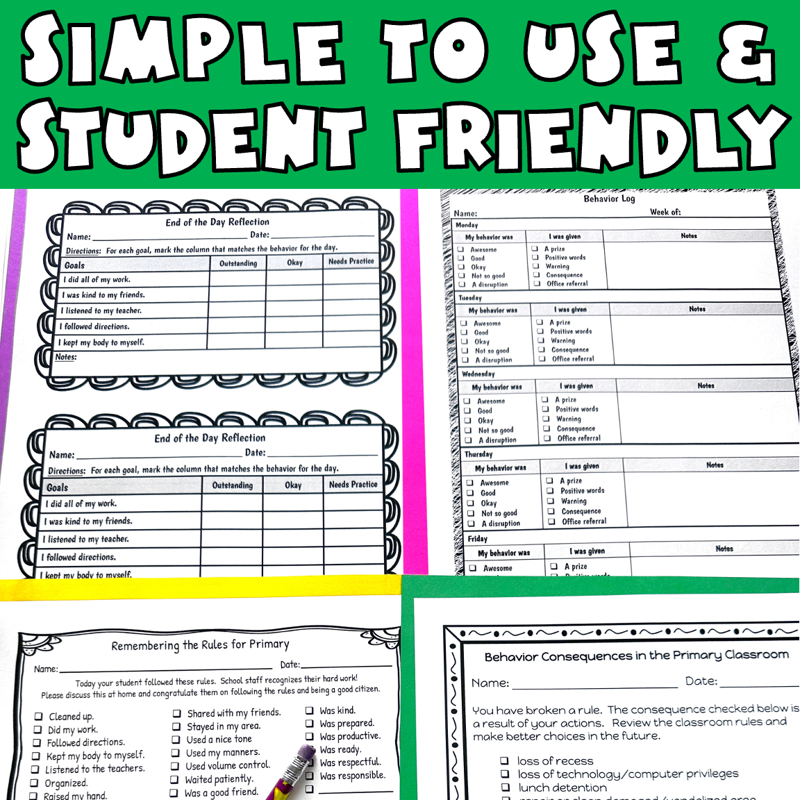 Behavior Charts Printable SET 4 Editable Individual Template To Log Weekly And Daily Caroline Koehler At Celavora Education