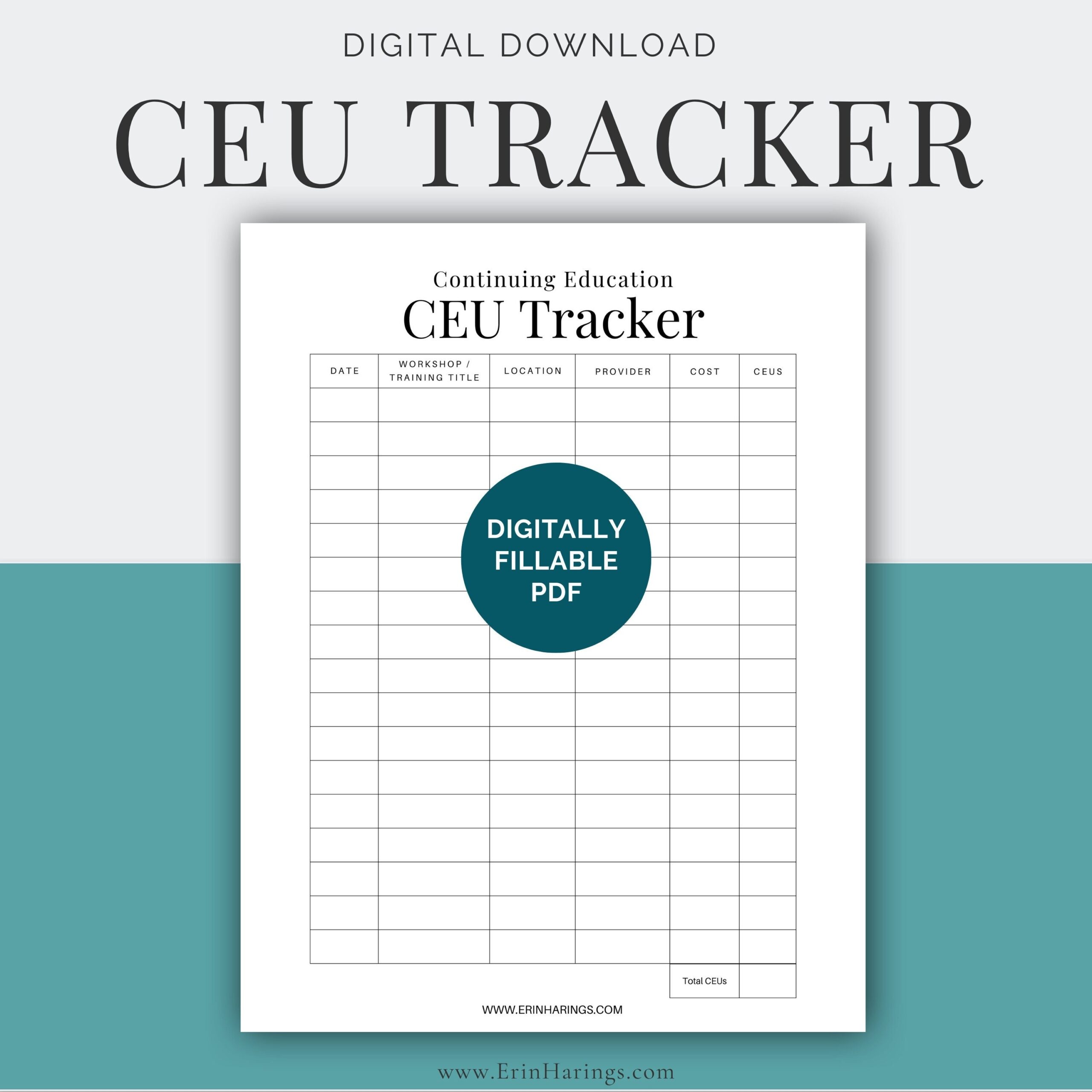 CEU Tracker Digitally Fillable Printable Continuing Education CEU Log Etsy