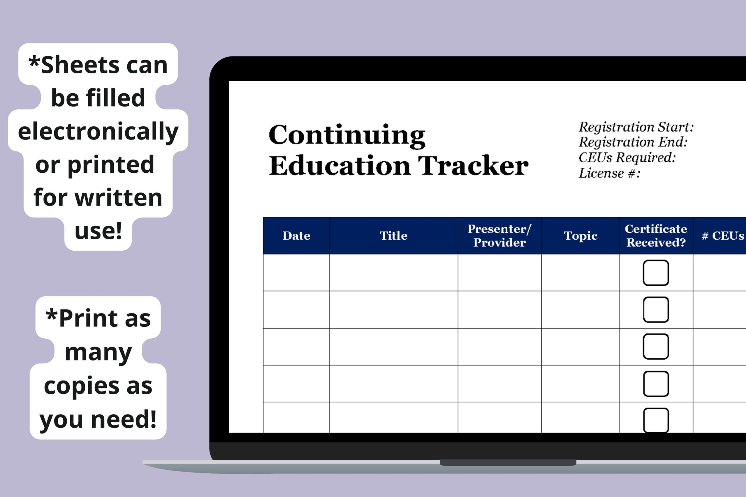 CEU Tracker Sheet DIGITAL DOWNLOAD Fillable Printable Continuing Education Hours Log Social Workers Nurses Psychologists Teachers Etsy