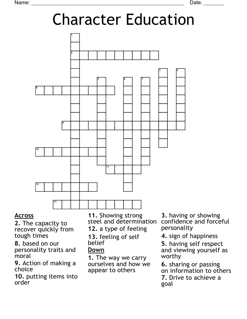 Character Education Crossword WordMint