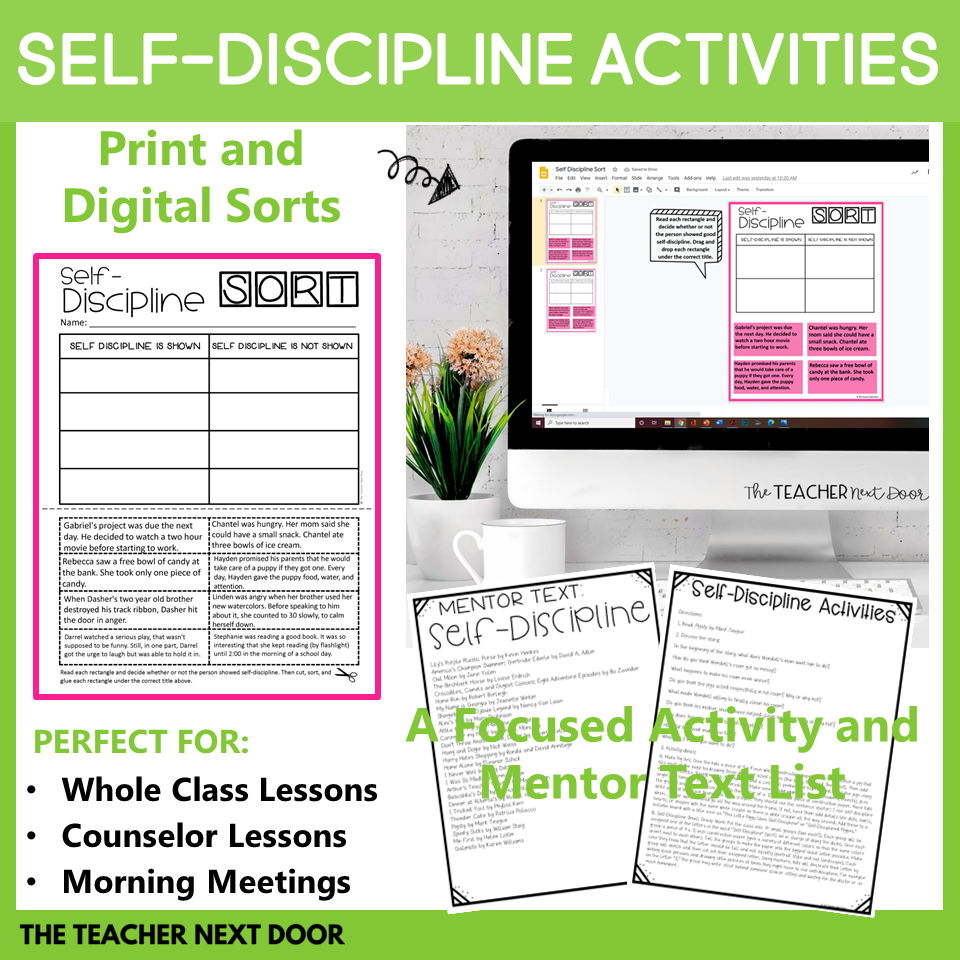 Character Education Self Discipline SEL Self Control Activities In For Print And Digital The Teacher Next Door