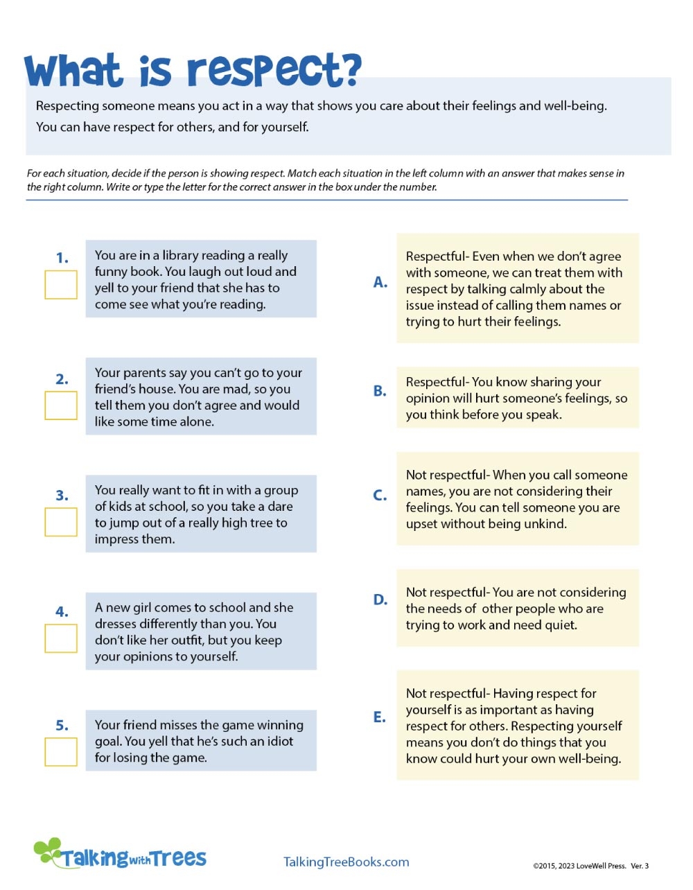 Character Education Worksheets