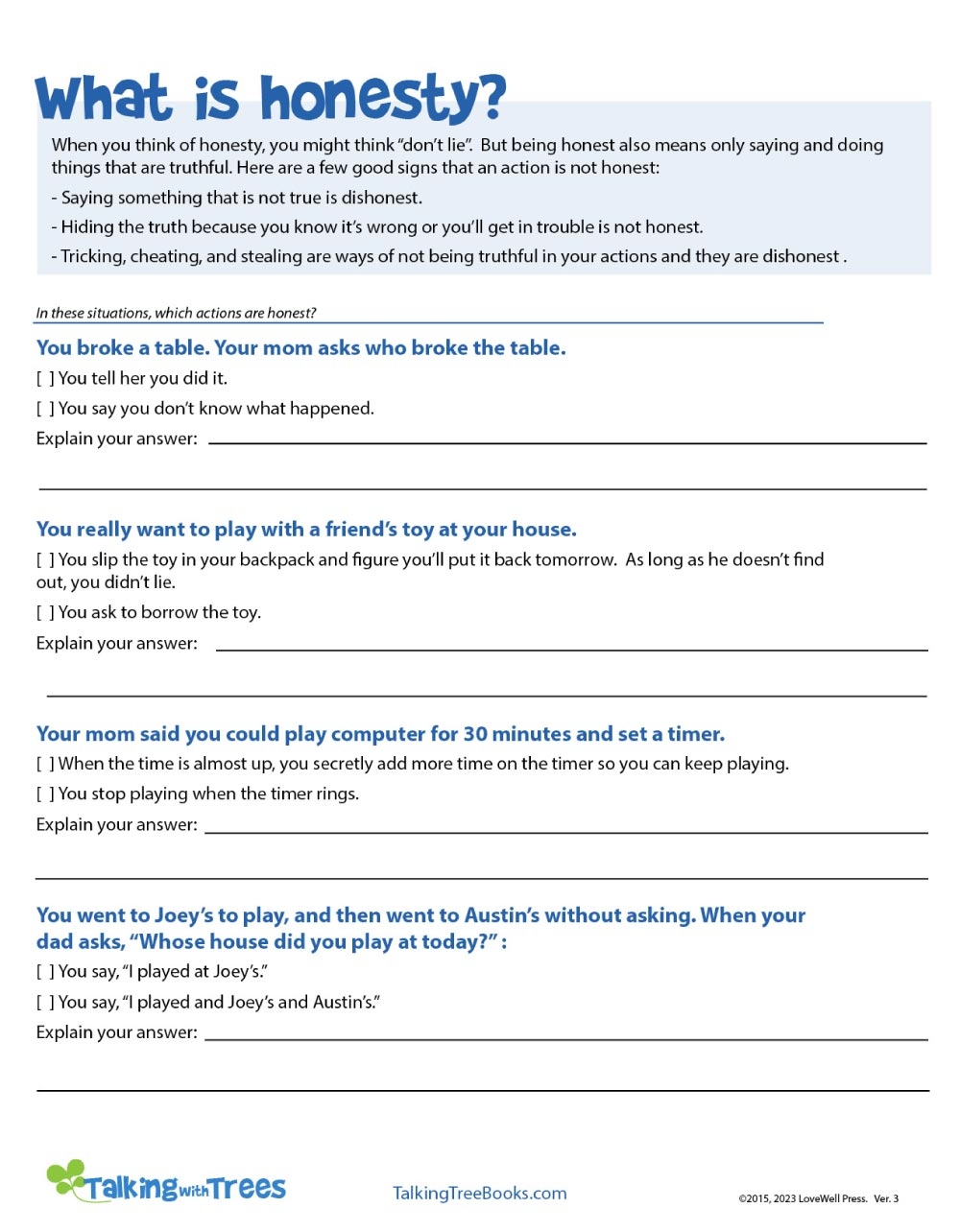 Character Education Worksheets