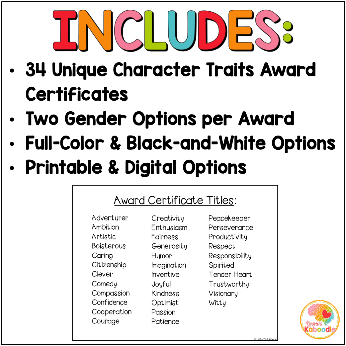 Character Traits Awards Certificates For Kinder 3rd Grade Made By Teachers