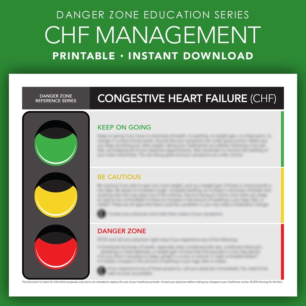 CHF Management Printable Congestive Heart Failure Danger Zones Nursing Printable RN Teaching Aid Education Nursing For The Soul Etsy
