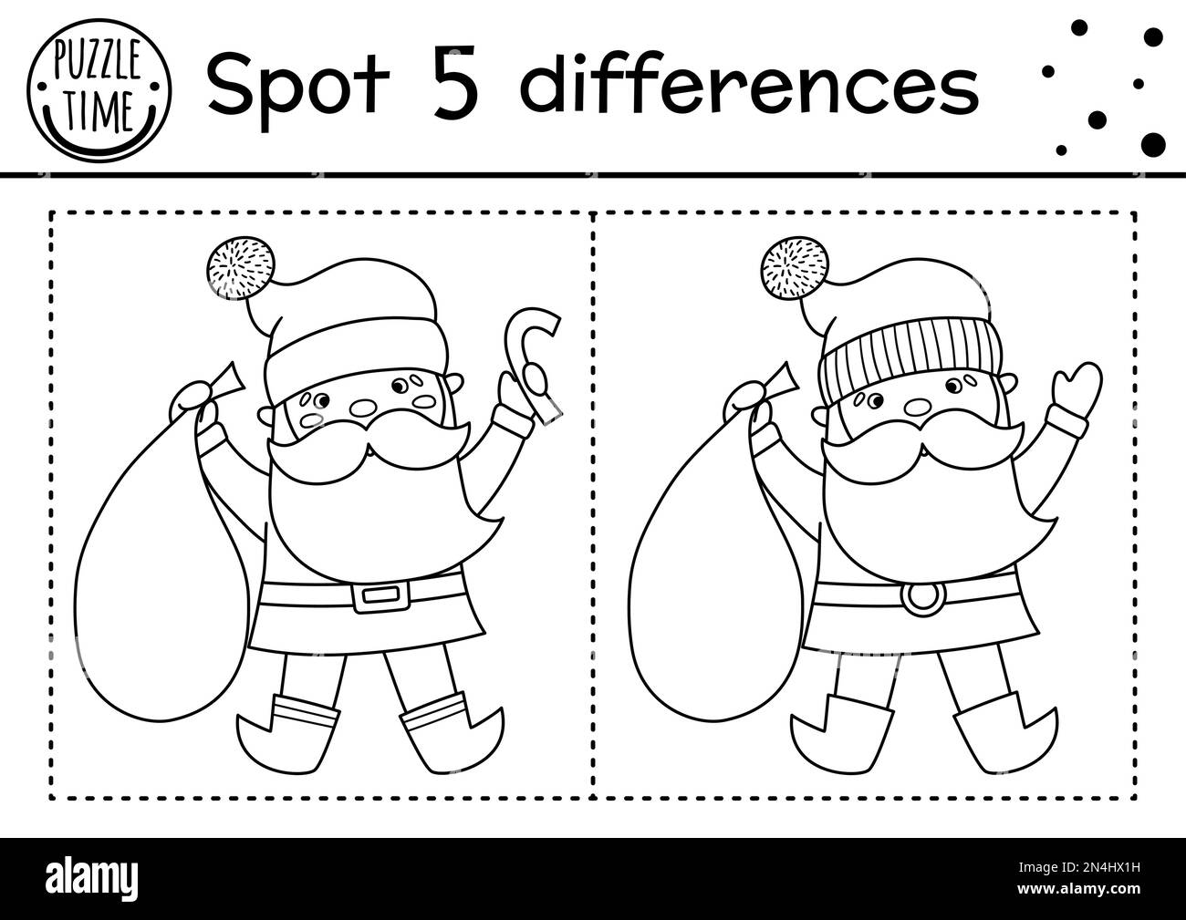 Christmas Find Differences And Color Game For Children Winter Educational Activity With Funny Santa Claus Printable Worksheet For Kids Cute New Yea Stock Vector Image Art Alamy
