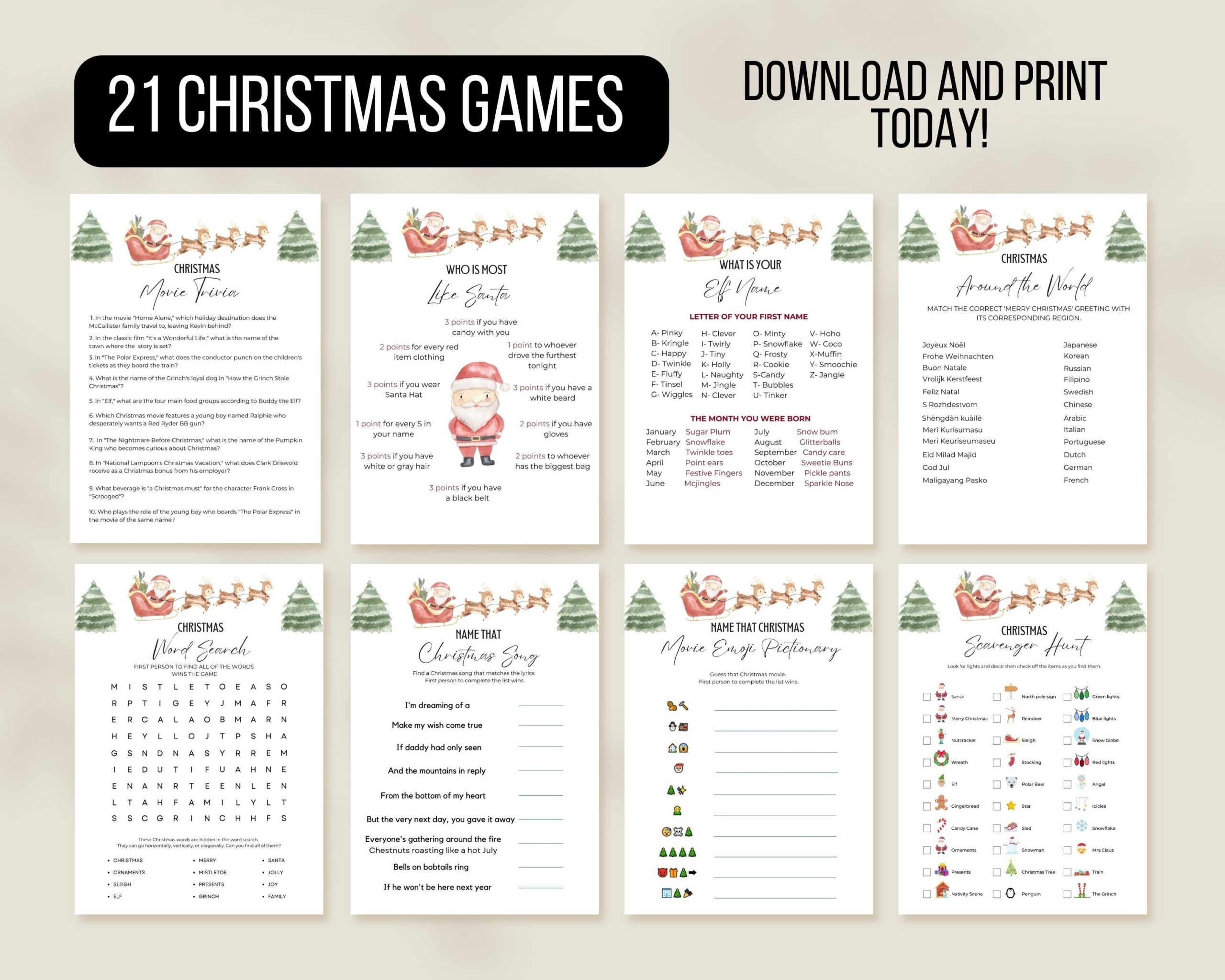 Christmas Games Bundle Christmas Party Games Printable Christmas Family Games Christmas Office Games Left Right Game Instant Download Etsy