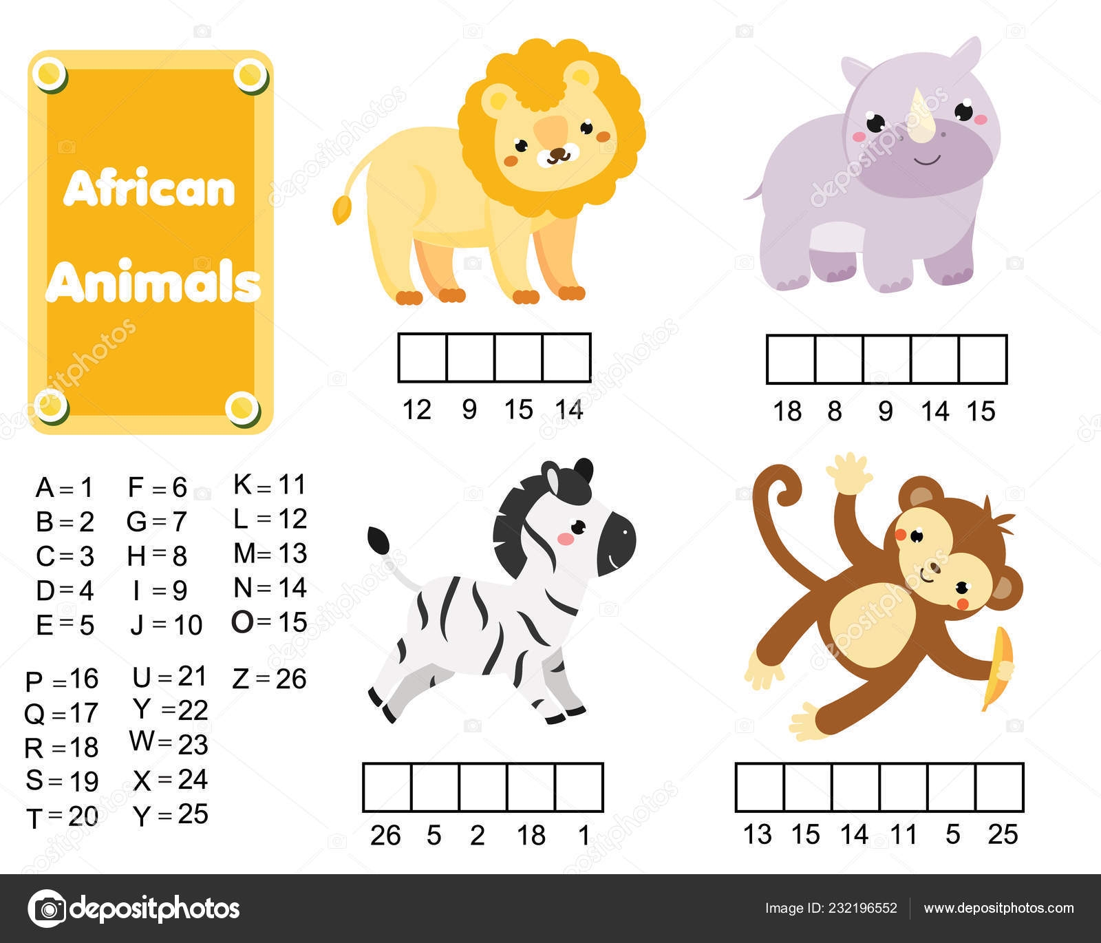 Complete Words Using Cipher Code Children Educational Game Learning African Stock Vector By ksuklein 232196552