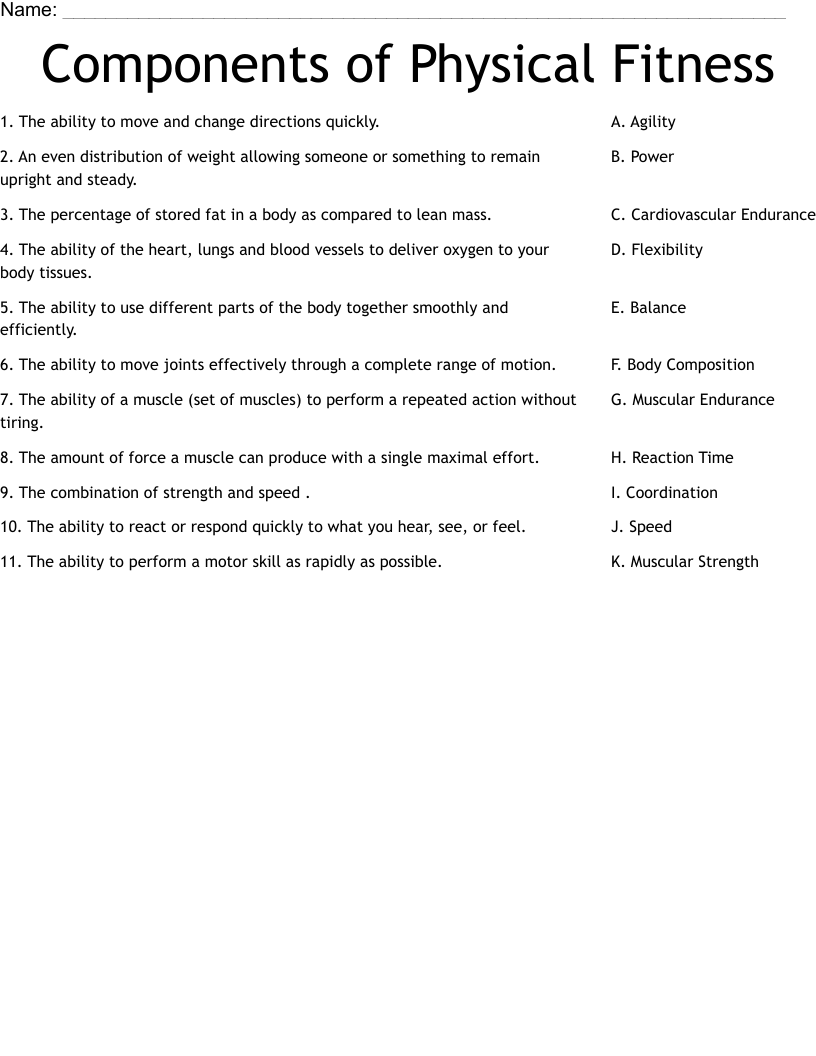 Components Of Physical Fitness Worksheet WordMint