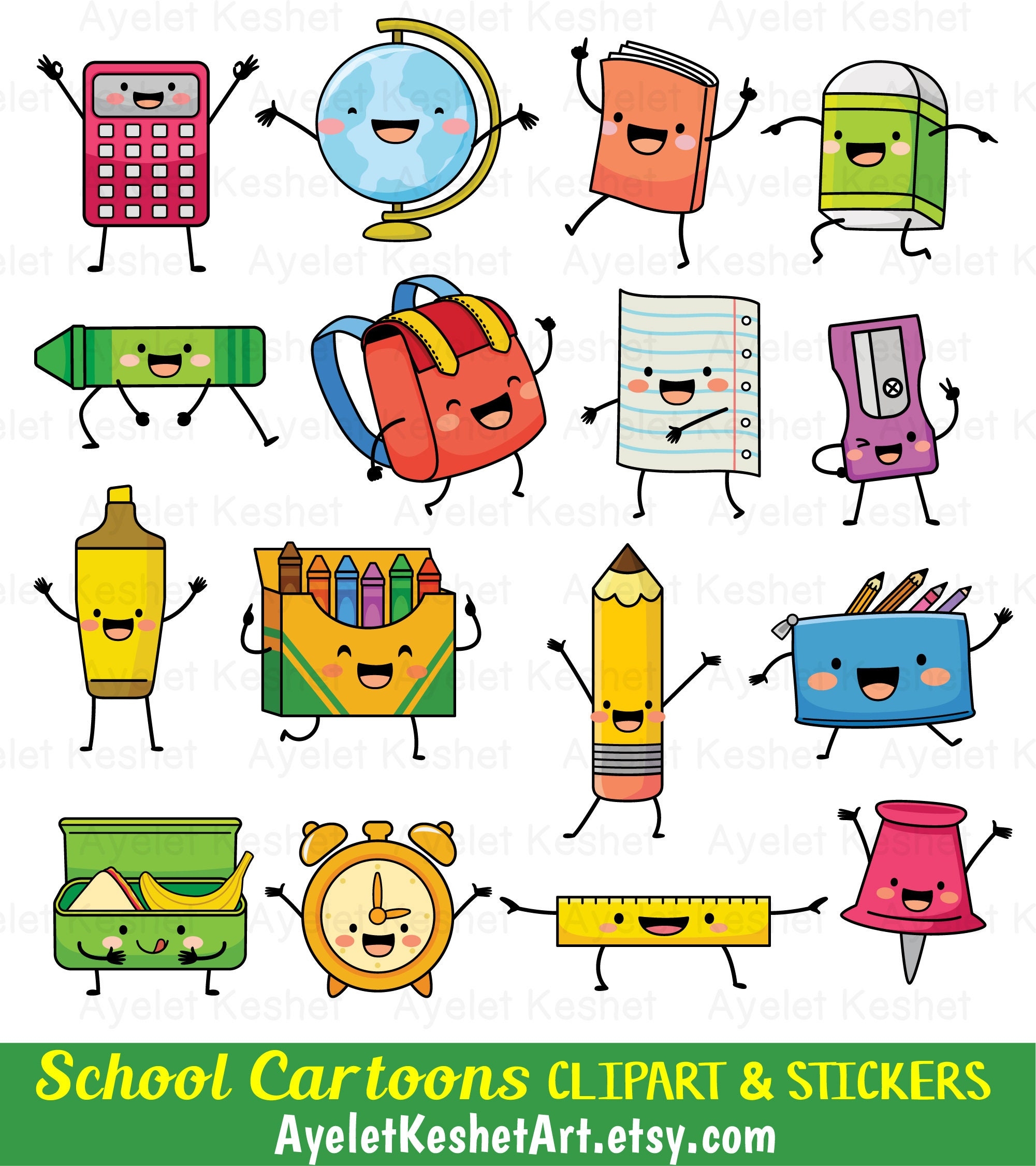 Cute School Clipart Set And Printable Stickers Cute Digital Worksheets Library
