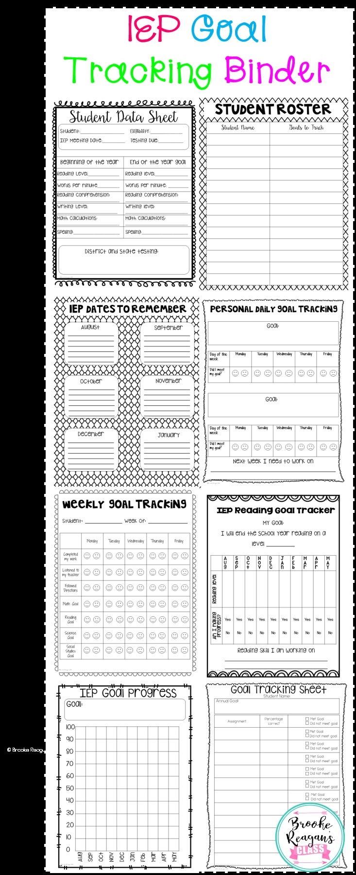 Data Collection Sheets IEP Goals Objectives Tracking Progress Monitoring