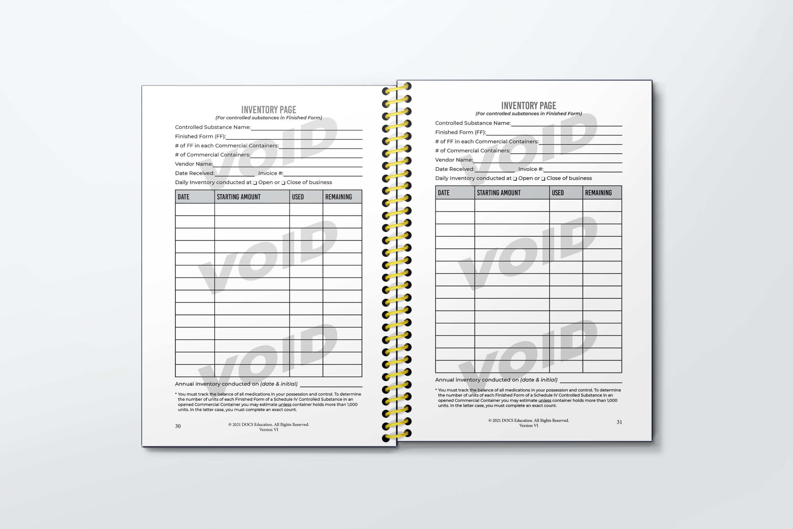 DEA Compliant Drug Log Book DOCS Education