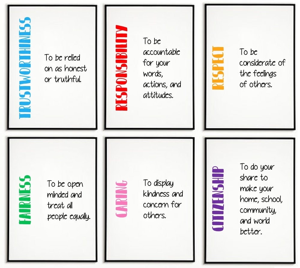 Digital Print 6 Pillars Of Character Classroom Decor Rainbow Colors Comes With 3 Sizes Kids Print Wall Art Quote Etsy