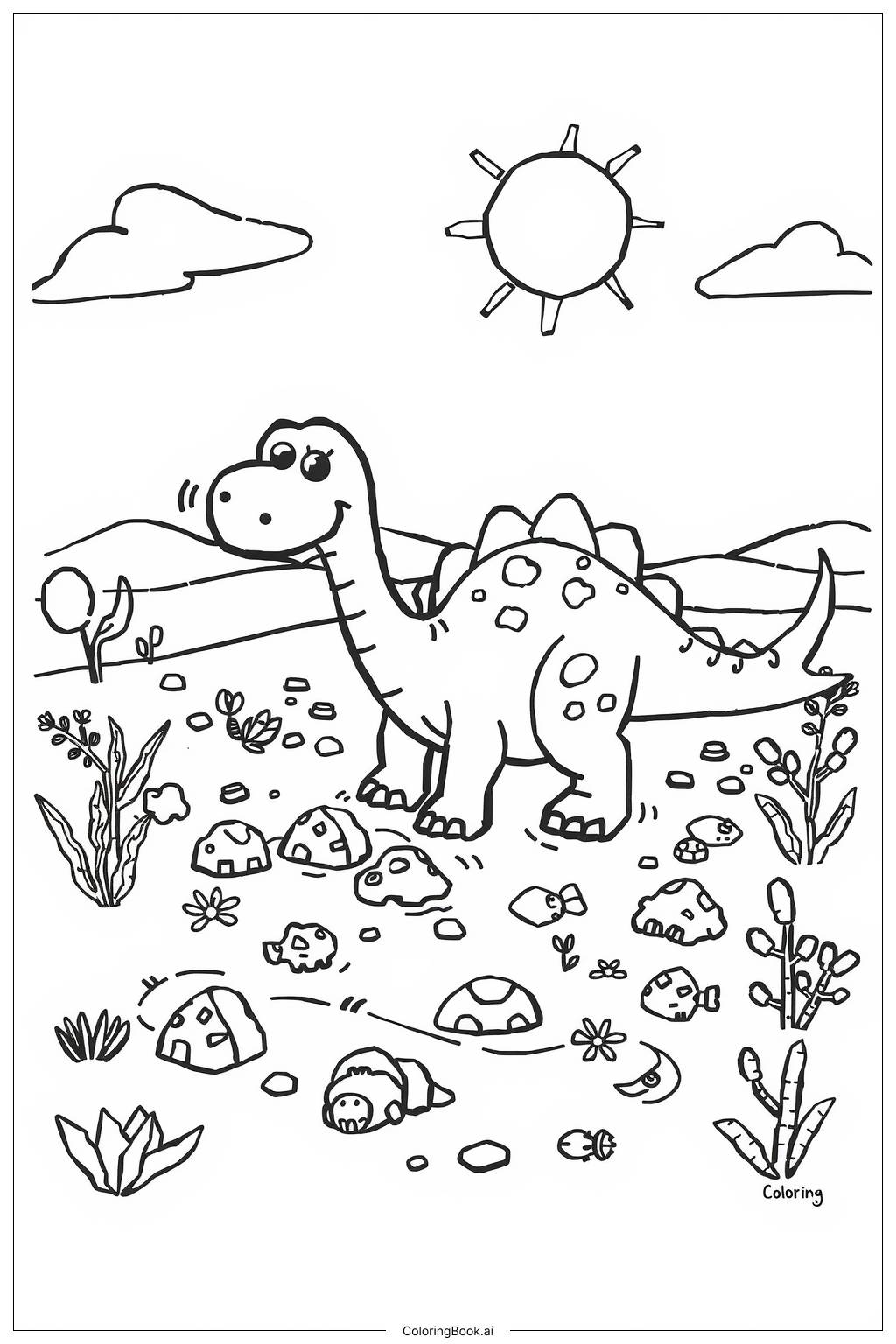 Dinosaur Fossil Discovery Coloring Page Free PDF PNG Printable 