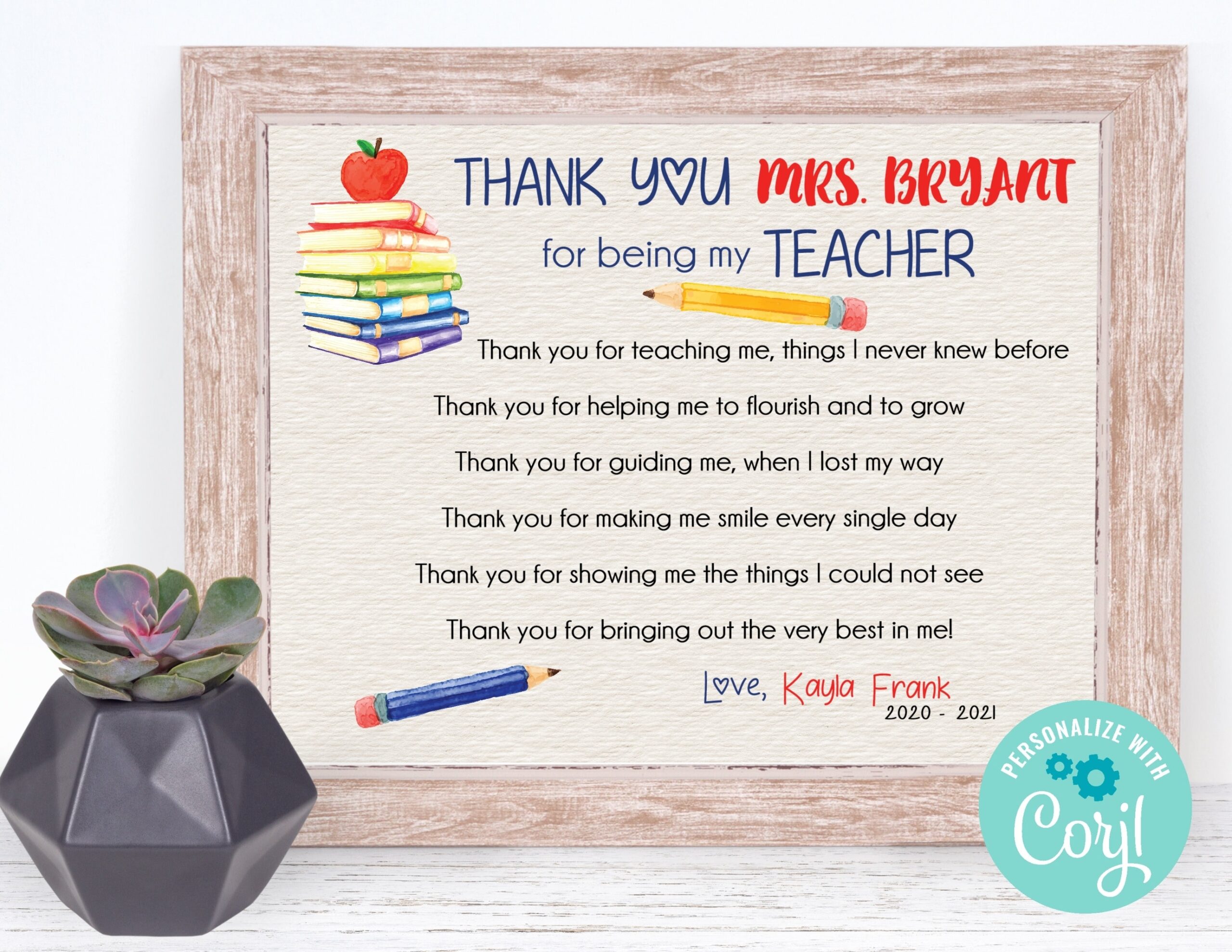 DIY Teacher Appreciation Gift Printable Gift Special Teacher Poem Digital Download Editable Corjl Template DIY Custom Personalized Etsy