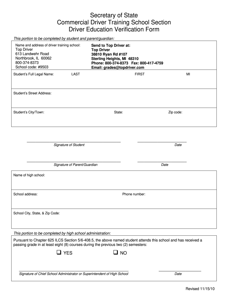Driver Education Verification Form Fill Online Printable Fillable Blank PdfFiller