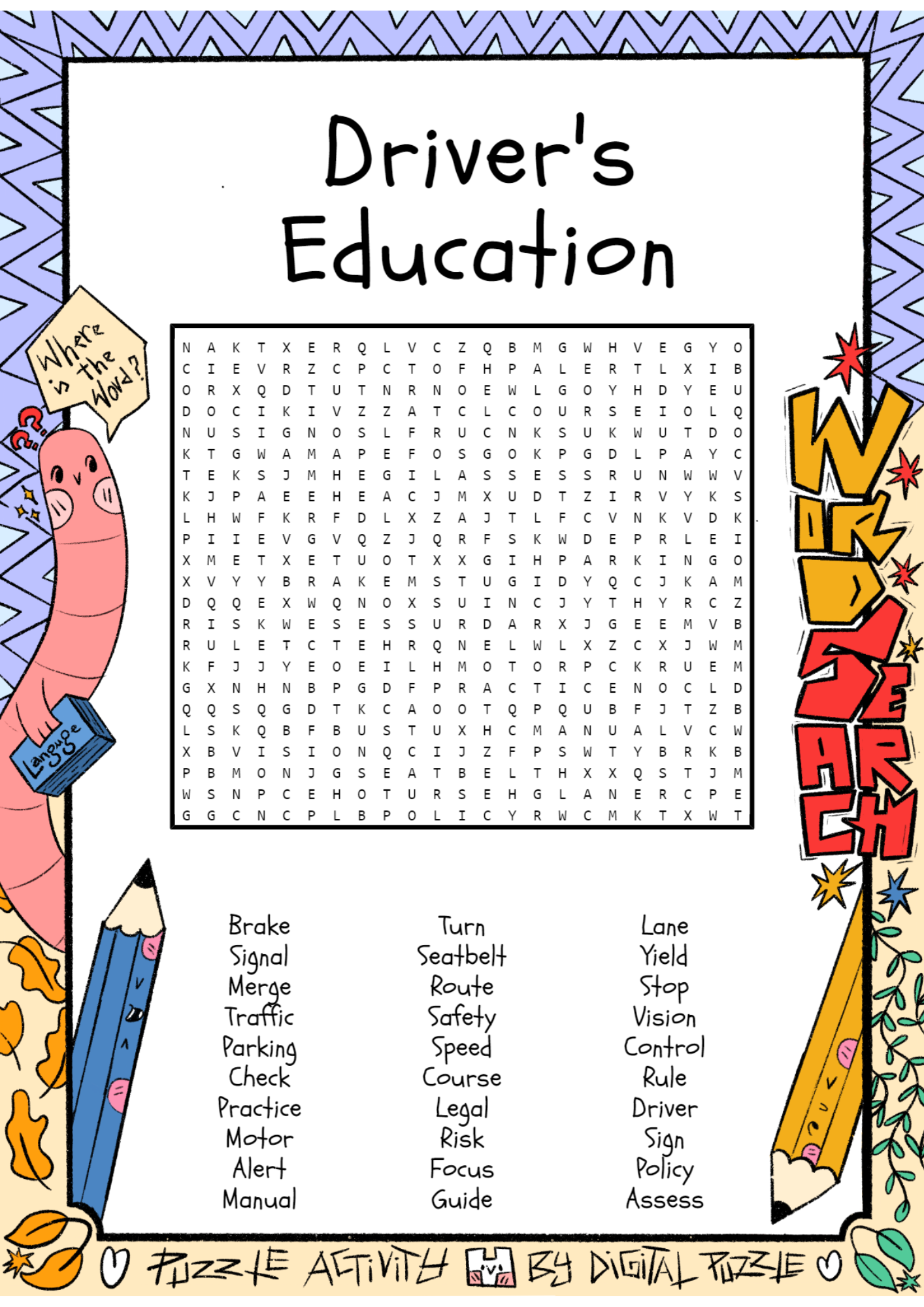 Driver s Education Word Search Puzzle Worksheet Activity Made By Teachers