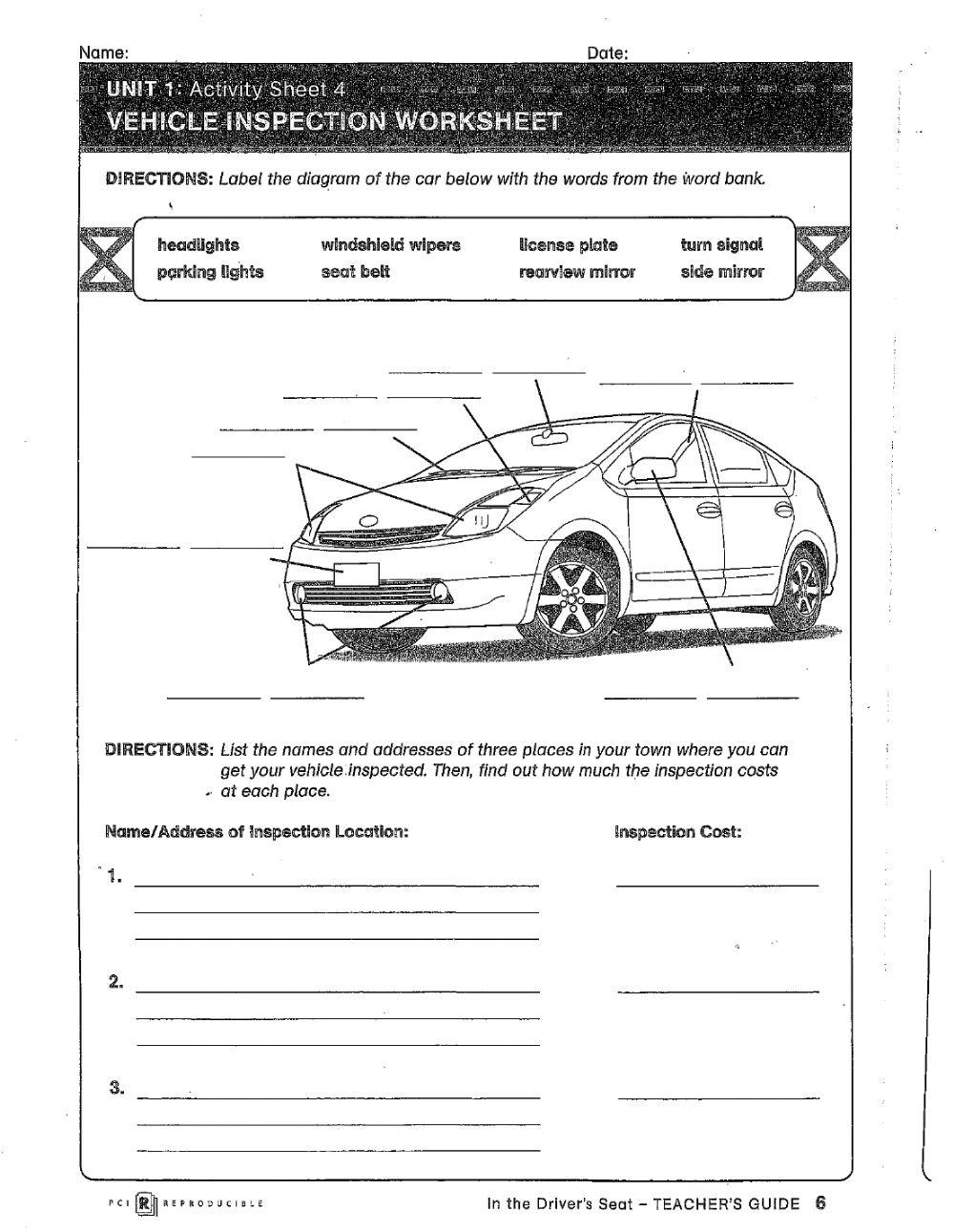 Drivers Education Printable Worksheets