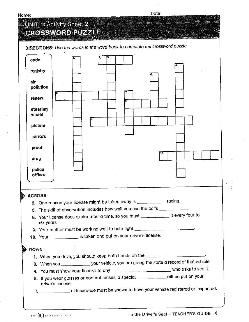 Free Printable Drivers Education Worksheets