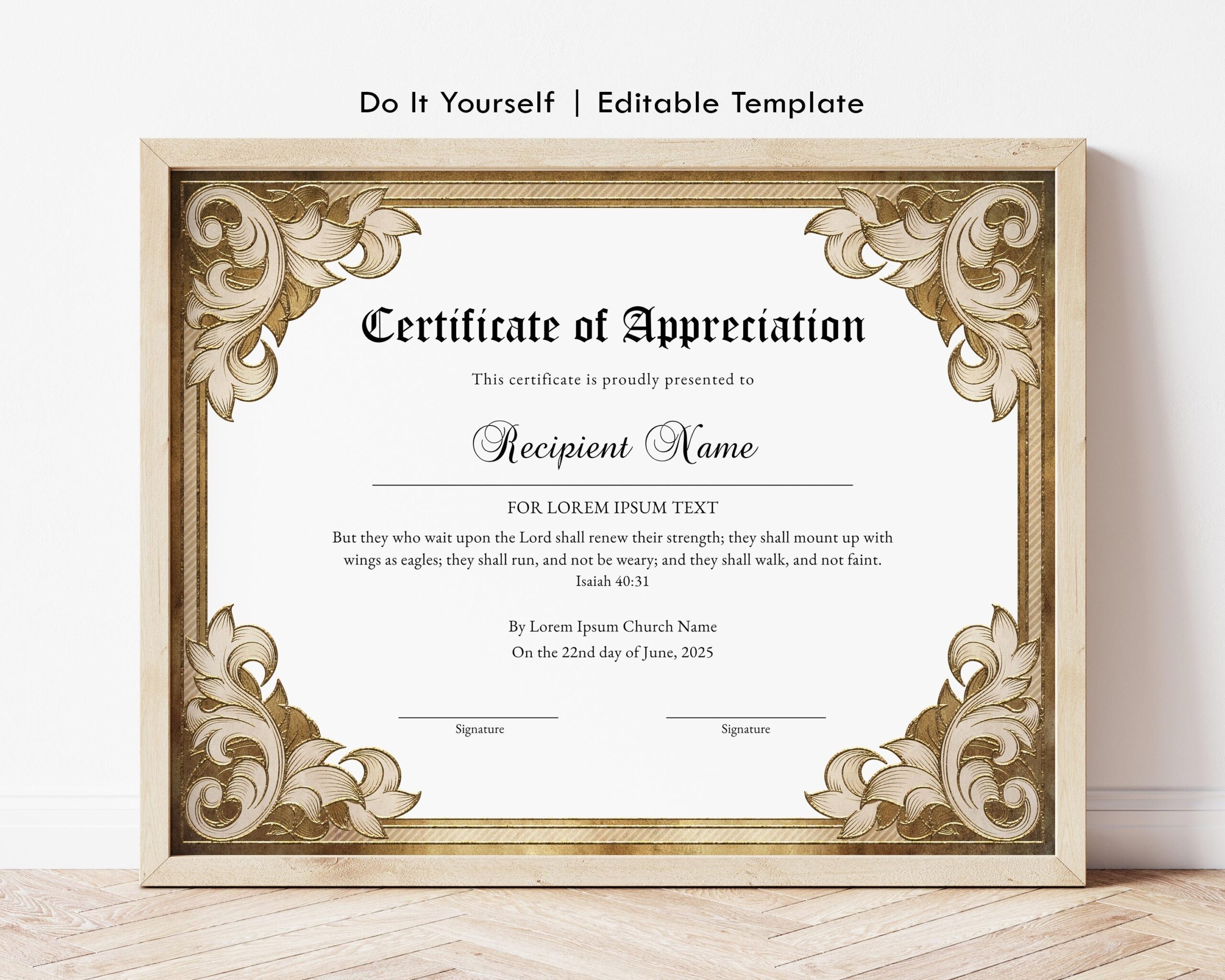 Editable Appreciation Certificate Template Printable Church Certificate Of Appreciation Bible Verse Isaiah 40 31 Digital Download Jet253 Etsy