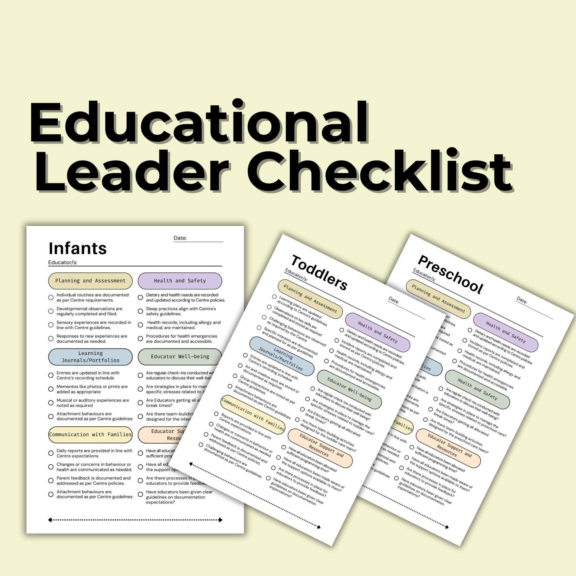 Educational Leader Checklist For Infants Toddlers And Preschool Educational Leader EYLF Etsy