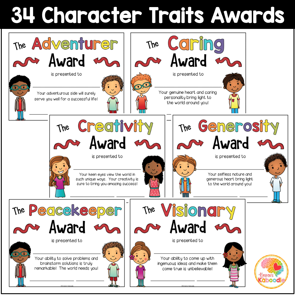 End Of Year Character Traits Awards for Lower Grades 