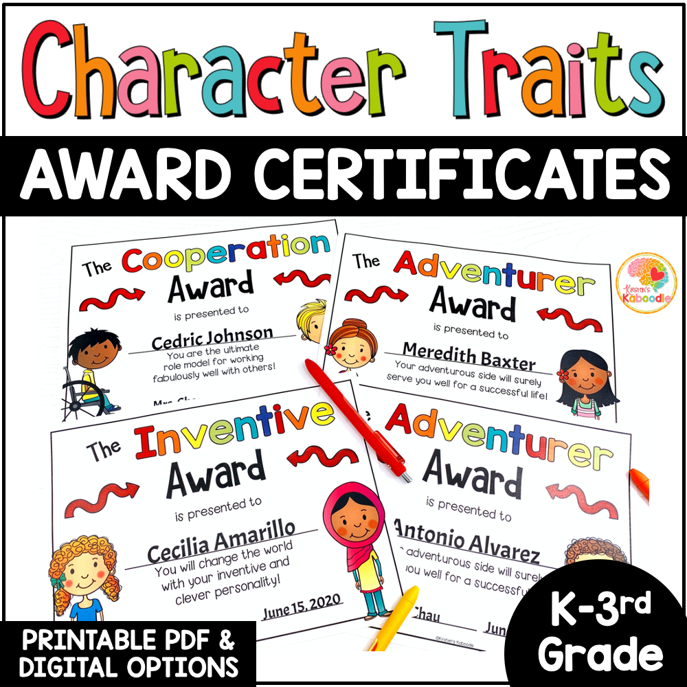 End Of Year Character Traits Awards for Lower Grades 