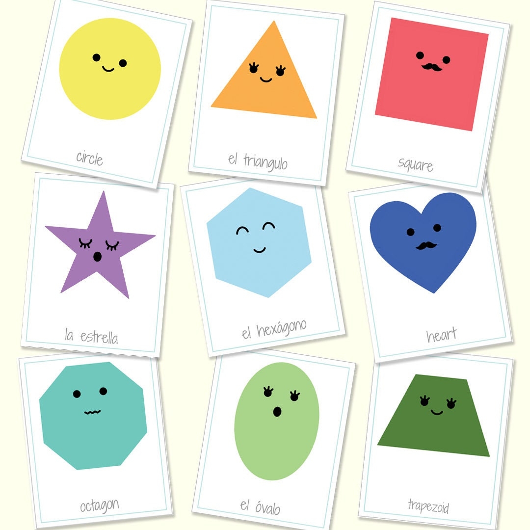 English Spanish Bilingual Shapes Flash Cards Printable Games Educational Games Shape Cards Toddler Games Language Game digital Download Etsy Israel