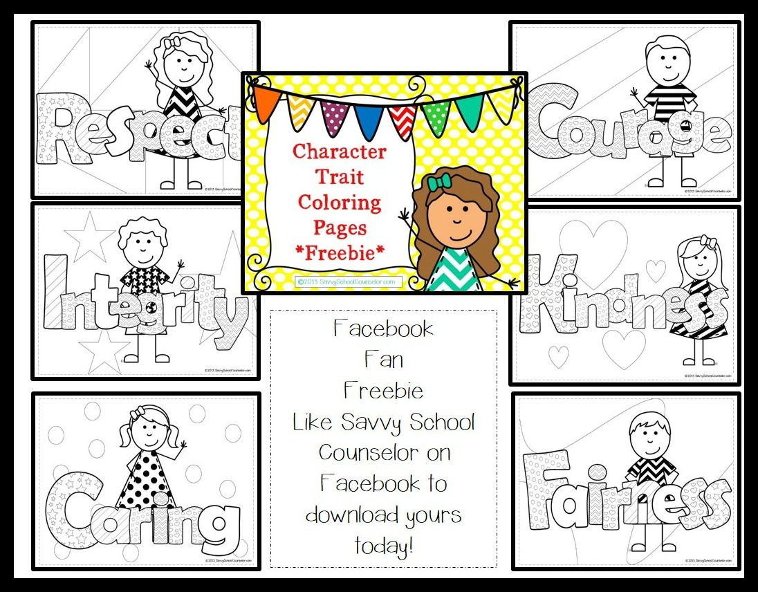 Facebook Fan Freebie Character Trait Coloring Pages Savvy School Counselor