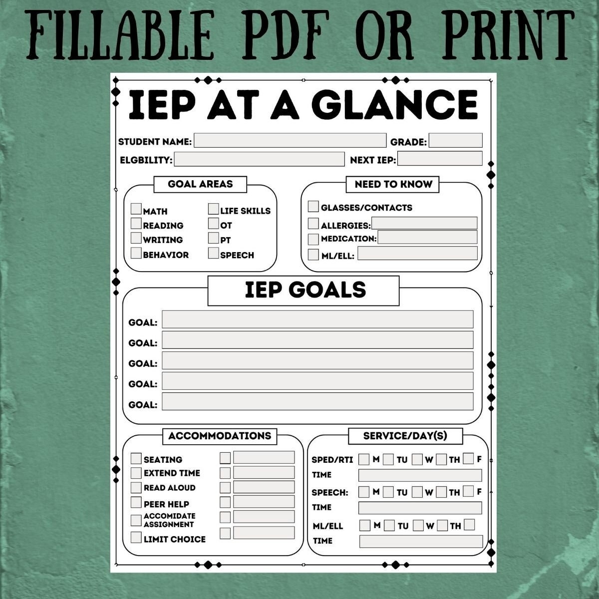 Printable Data Sheets Special Education For Presentation At Iep Meetings